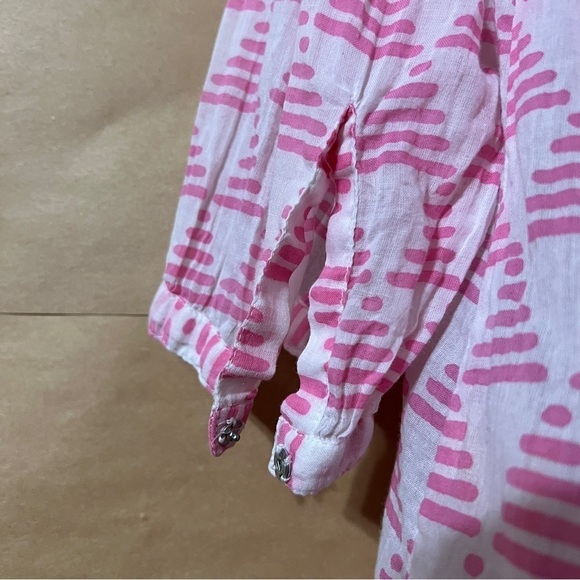 Tuckernuck | Oliphant Tassel Tie Neck Popover Top Split V-Neck Pink White Size S - Picture 10 of 11